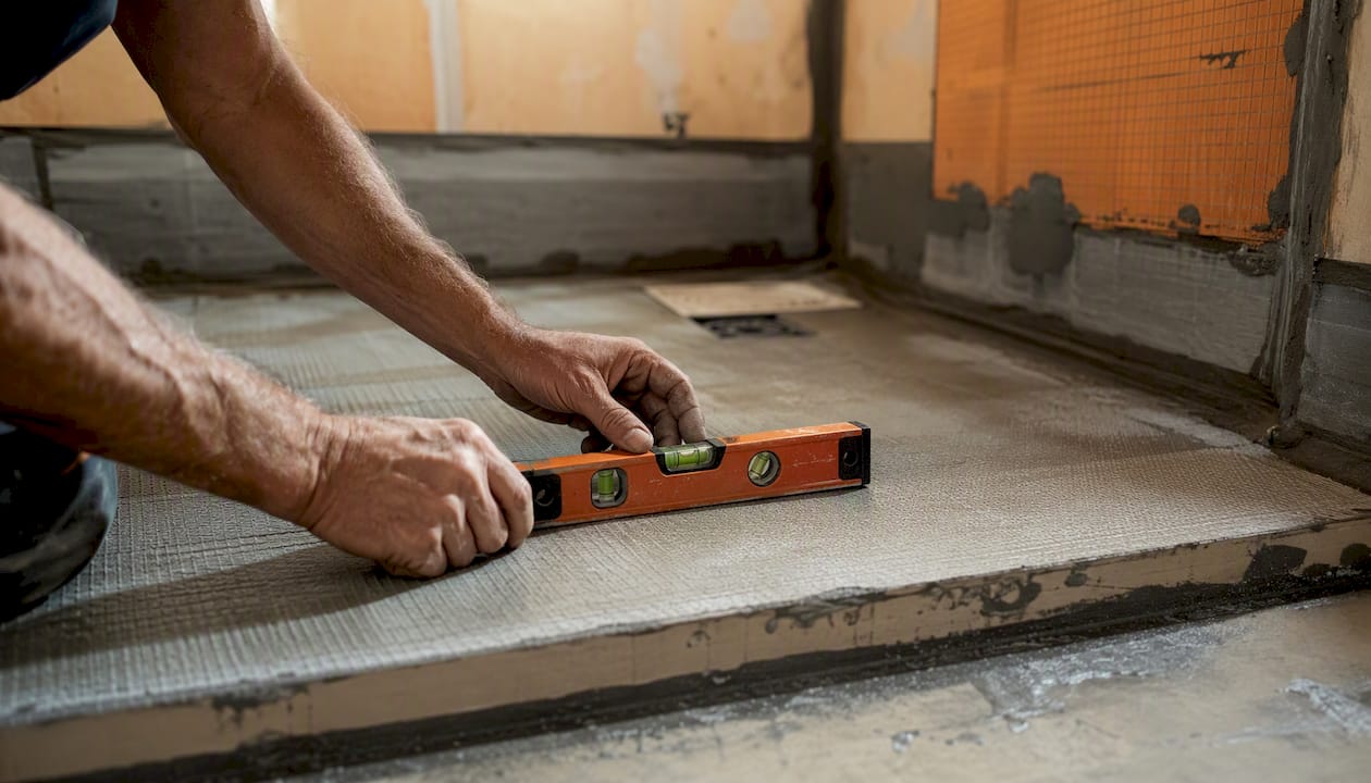 Checking floor slope in curbless shower