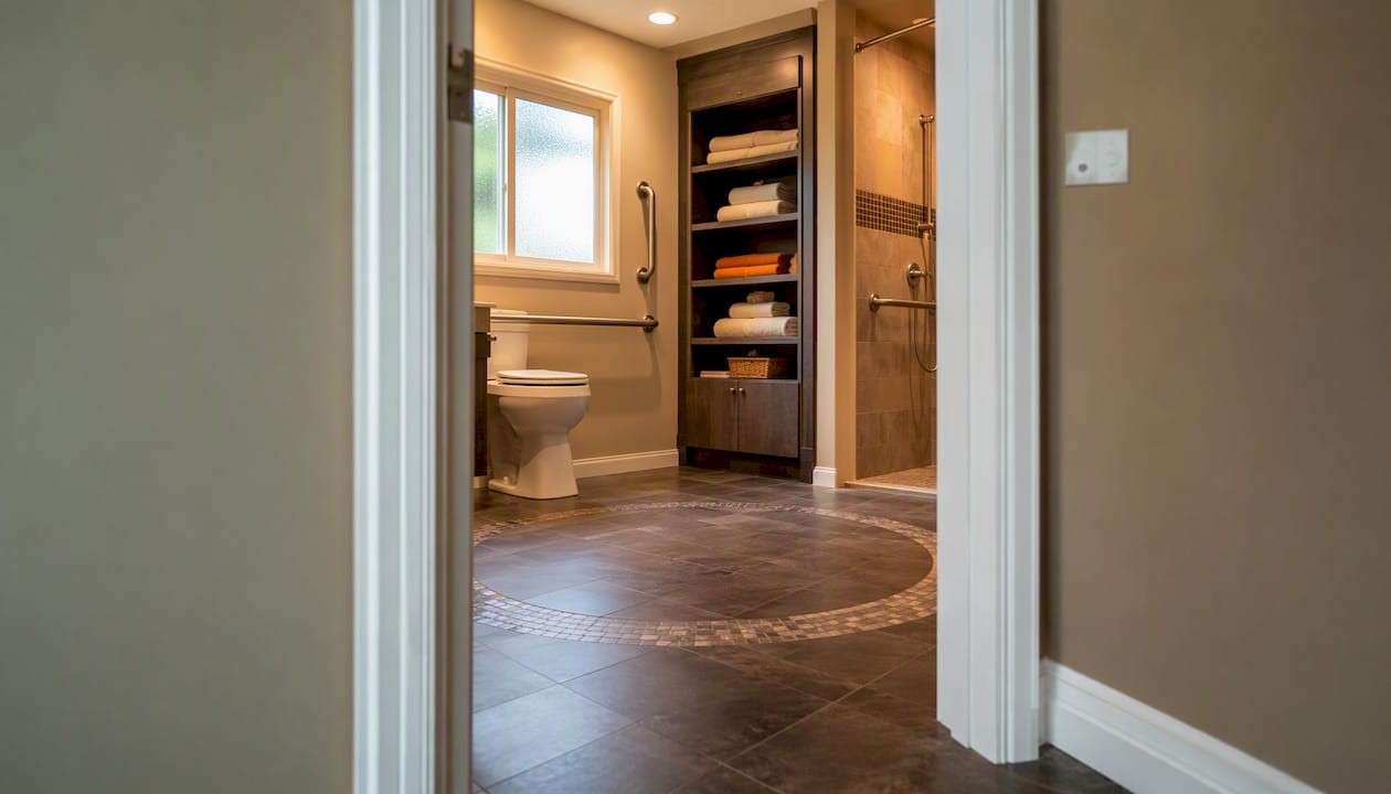 Bathroom doorway and turning space for wheelchair accessibility
