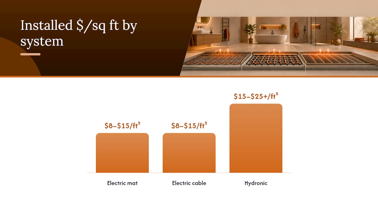 Comparison of heated floor system types and costs