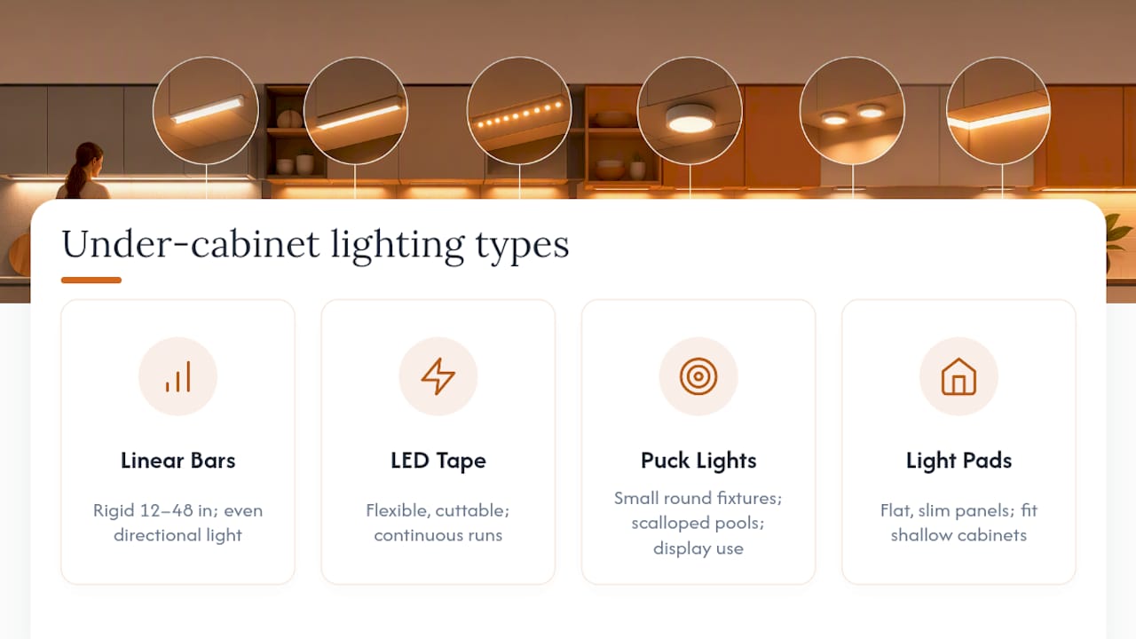 Diagram comparing under cabinet lighting types