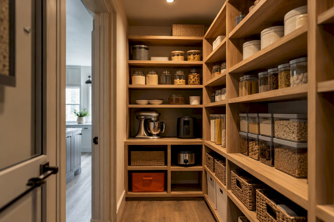 1788196415760_Walk-in-pantry-with-measured-shelving-layout | The Bath & Kitchen Gallery Walk-in pantry with measured shelving layout