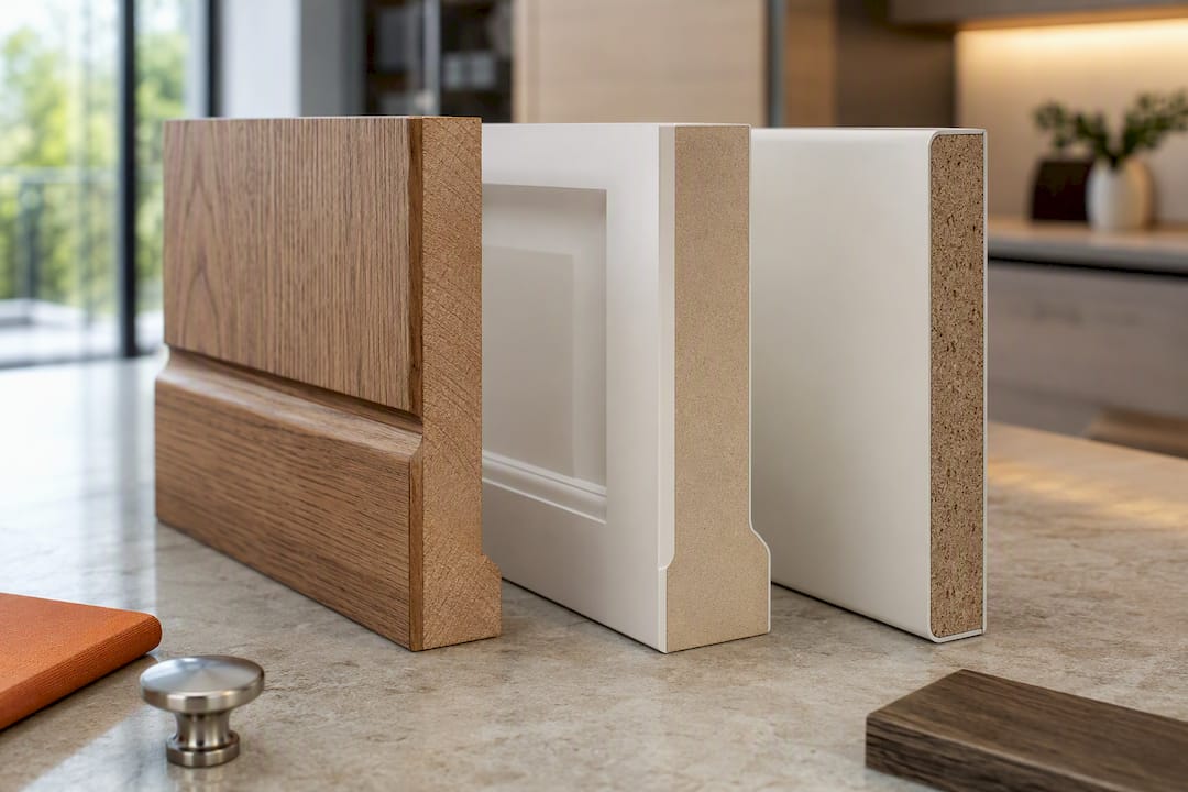 Cabinet material samples showing different edges