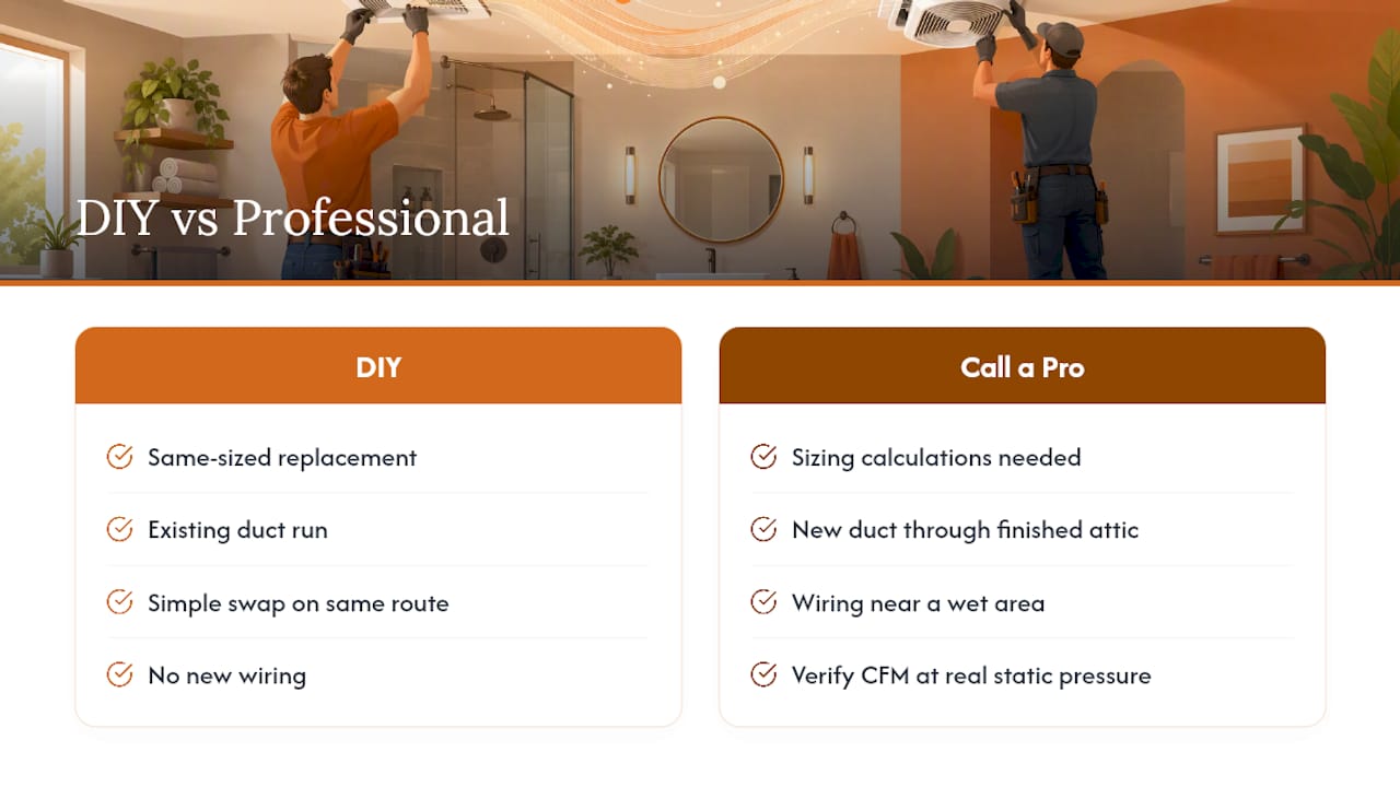 DIY versus professional bathroom fan installation criteria