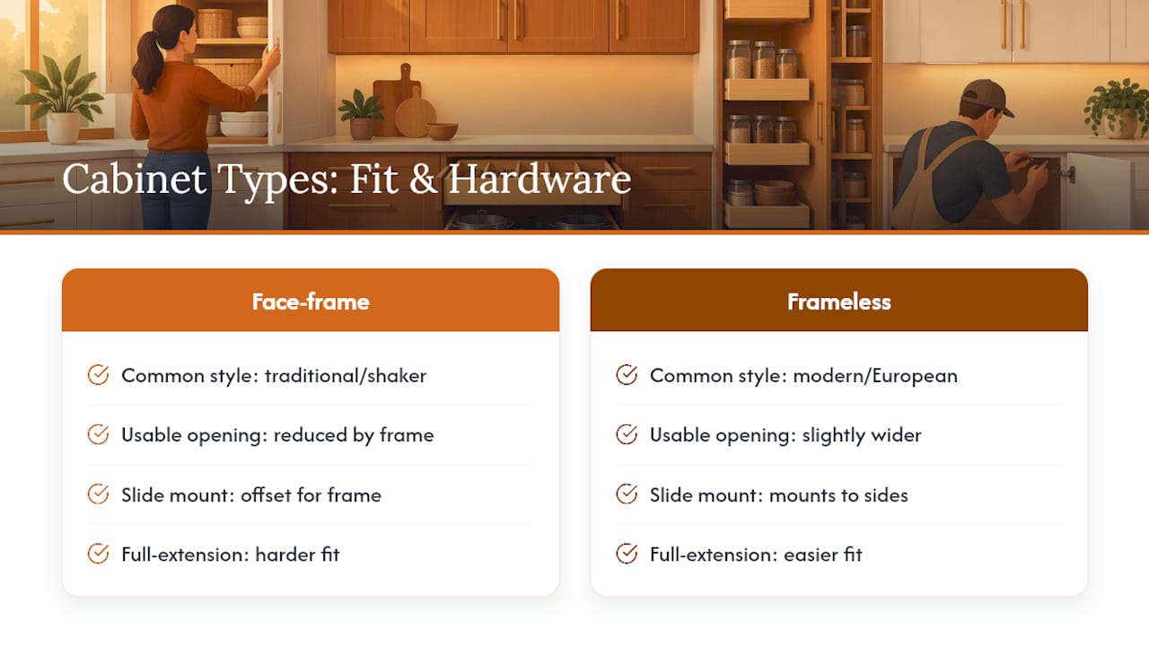 Face-frame and frameless cabinet comparison