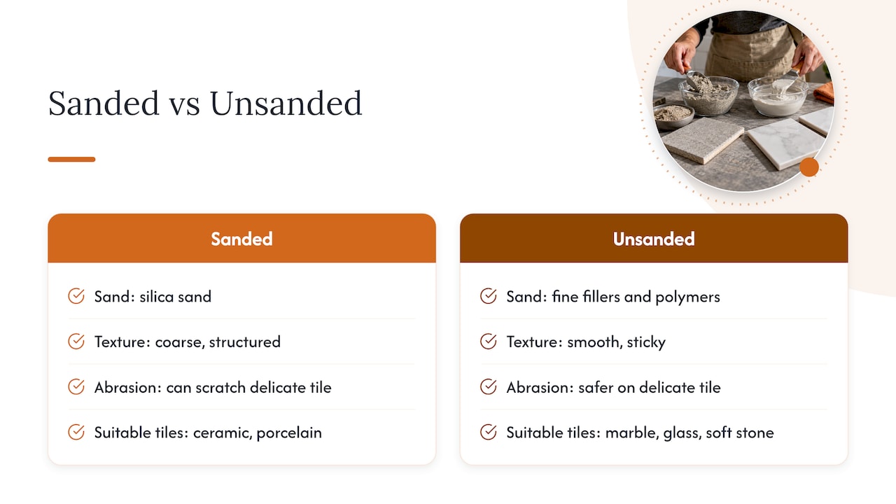 Sanded and unsanded grout comparison diagram