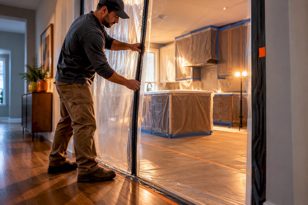 Sealed renovation work zone with zipper door