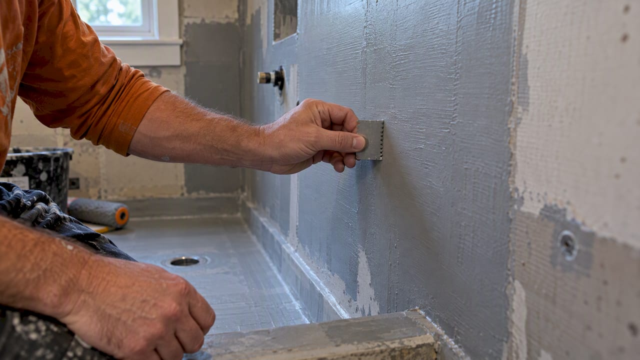 Installer checking wet membrane thickness