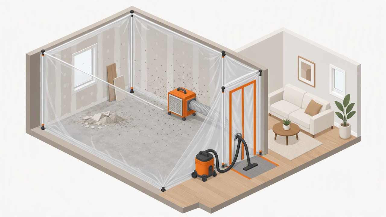 Illustration of dust containment and cleanup