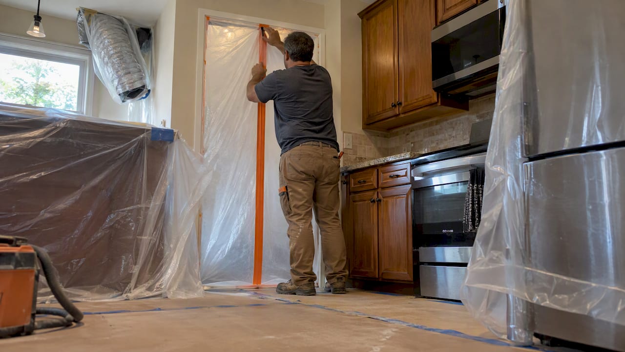 Containment barrier and floor protection in kitchen